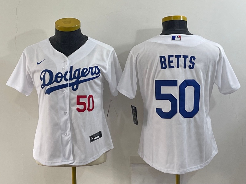 MLB Los Angeles dodgers #50 Betts White Women Jersey