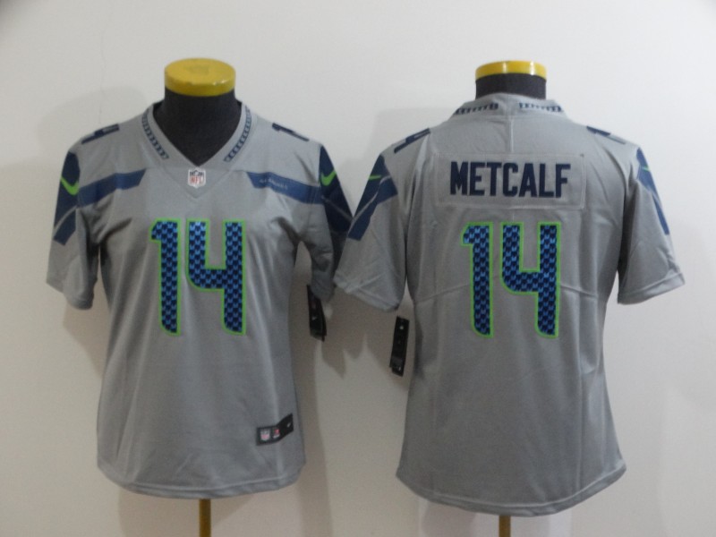 Womens NFL Seattle Seahawks #14 Metcalf GREY Vapor Limited Jersey