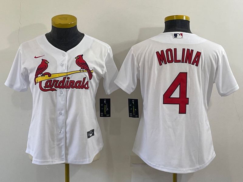 Womnes MLB St. Louis Cardinals #4 Molina White Jersey