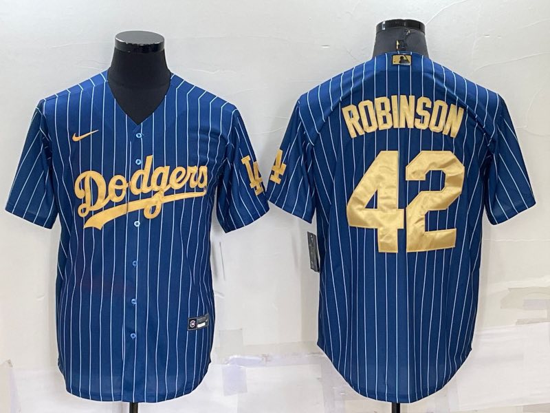 MLB Los Angeles Dodgers #42 Robinson Blue Gold Jersey