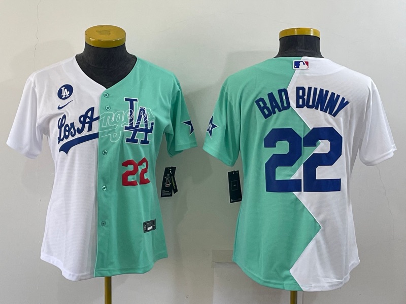Womens MLB Los Angeles dodgers #22 Bad  Bunny Half Jersey