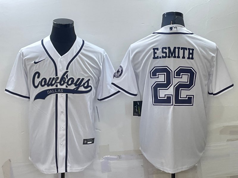 NFL Dallas Cowboys #22 E.Smith White Joint-designed Jersey