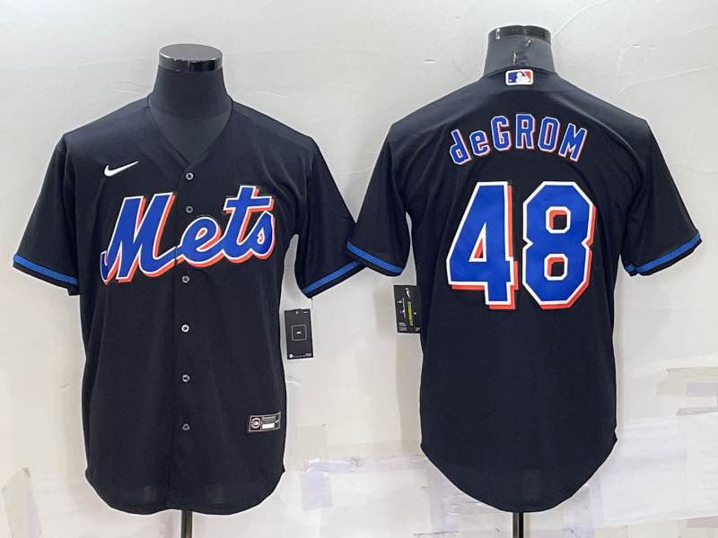 MLB New York Mets #48 deGrom Black Pinstripe Jersey