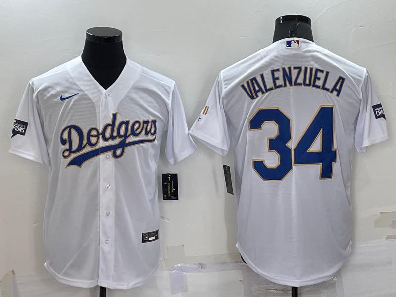 MLB Los Angeles Dodgers #34 Valenzuela White Blue Jersey