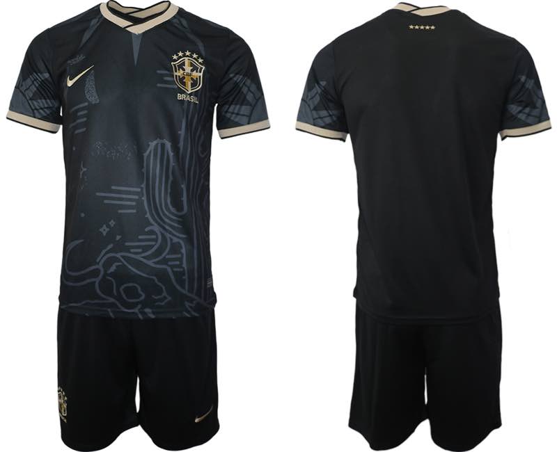 Brazil Blank Soccer Black Jersey Suit