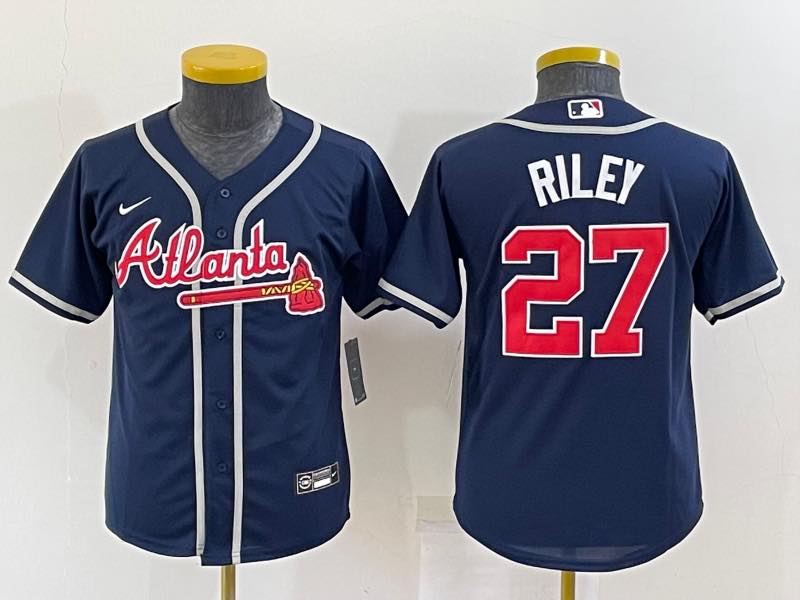 Kids MLB Atlanta Braves #27 Riley Blue Jersey