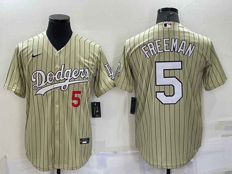 MLB Los Angeles Dodgers #5 Freeman Cream Throwback Jersey