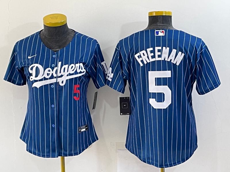 Womens MLB Los Angeles Dodgers #5 Freeman Blue Pullover Jersey