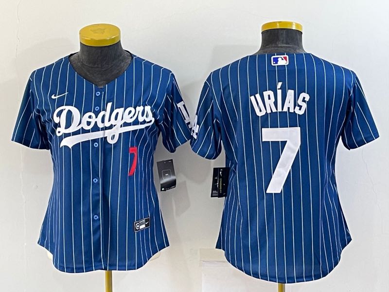 Womens MLB Los Angeles Dodgers #7 urias Blue Pullover Jersey