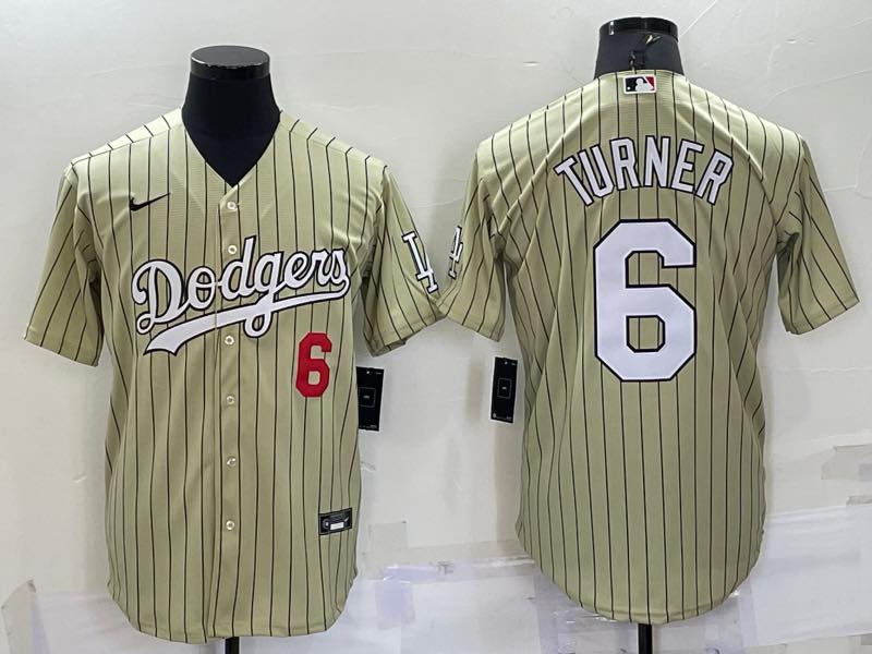 MLB Los Angeles Dodgers #6 Turner Cream Throwback Jersey