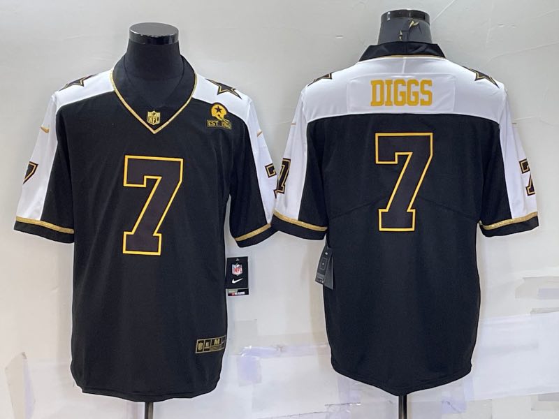 NFL Dallas Cowboys #7 Diggs Thanksgiving Black Gold Jersey