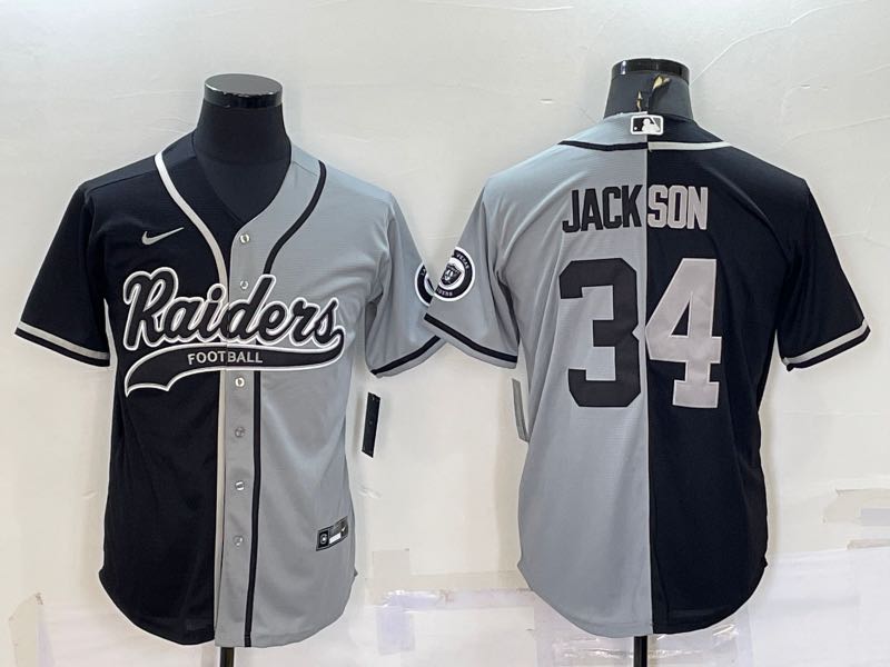NFL Oakland Raiders #34 Jackson Black Grey Joint-design Jersey