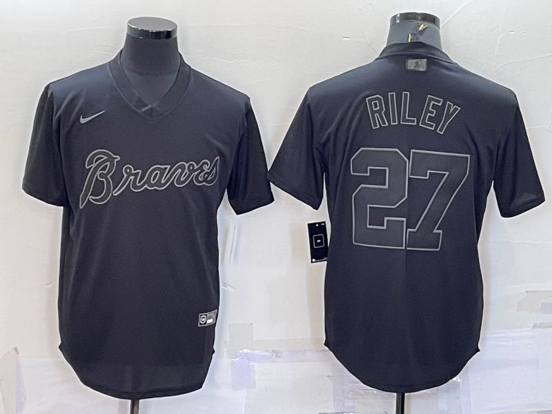 MLB Atlanta Braves #27 Riley Black Pullover Jersey