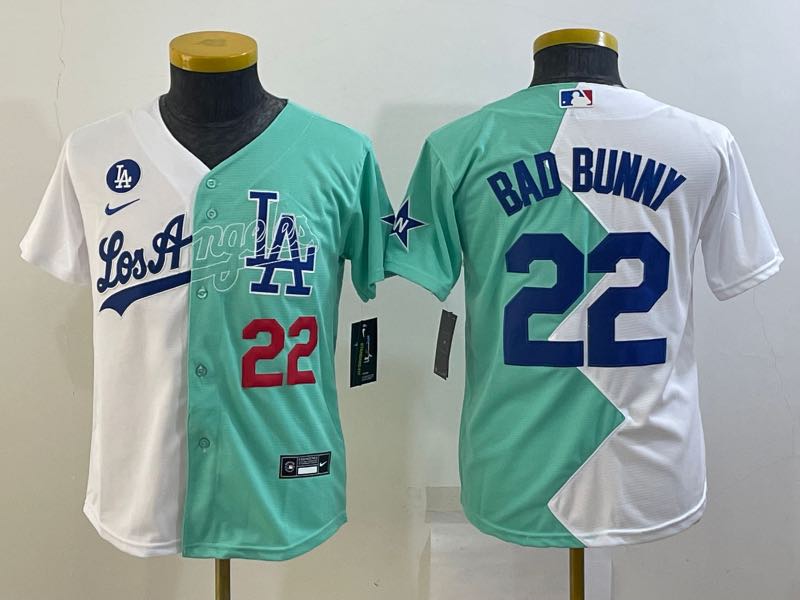 Kids MLB Los Angeles Dodgers  #22 Bad Bunny Half Jersey