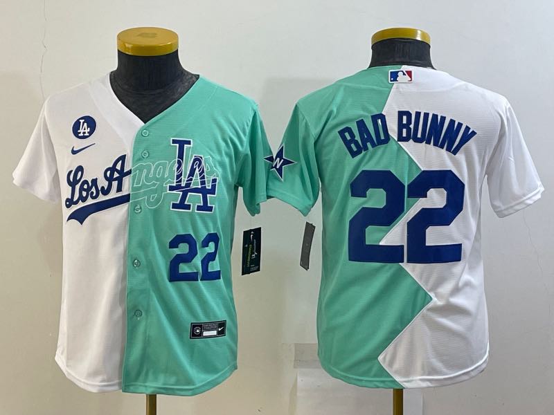 Kids MLB Los Angeles Dodgers #22 Bad Bunny Half Jersey