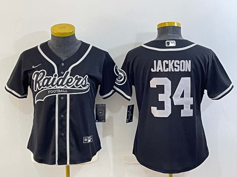 Womens NFL Oakland Raiders #34 Jackson Black Joint-design Jersey