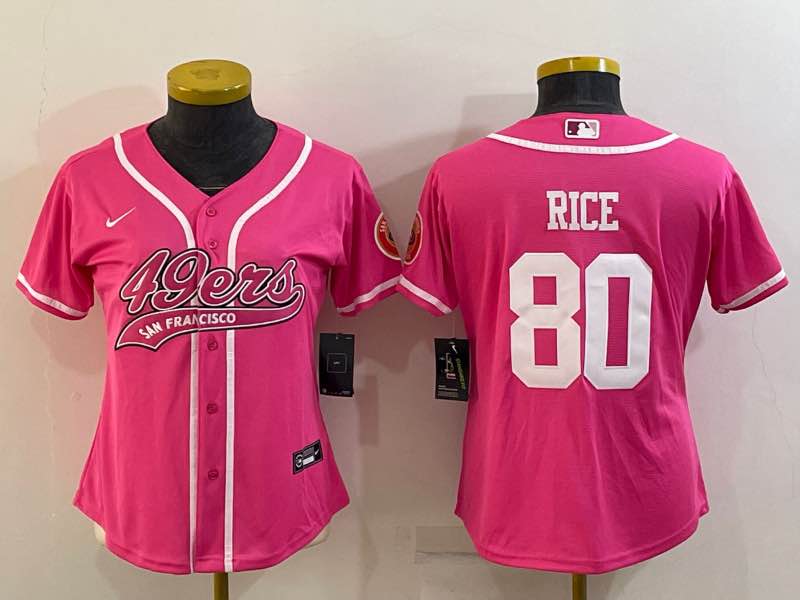 Womens NFL San Francisco 49ers #80 Rice Pink Joint-design Jersey