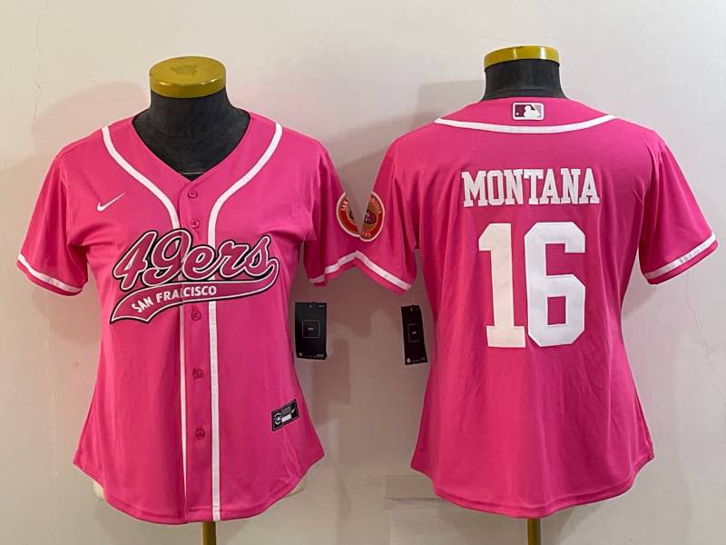 Womens NFL San Francisco 49ers #16 Montana Pink Joint-design Jersey