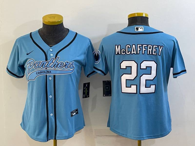 Womens NFL Carolina Panthers #22 McCaffrey Blue Joint-design Jersey