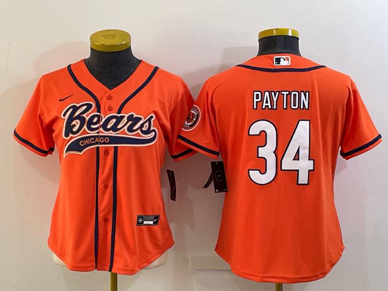 Womens NFL Chicago Bears #34 Payton Orange Joint-design Jersey