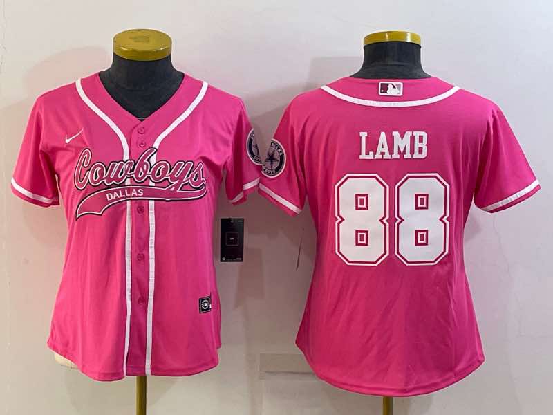 Womens NFL Dallas Cowboys #88 Lamb Joint-design Pink Jersey