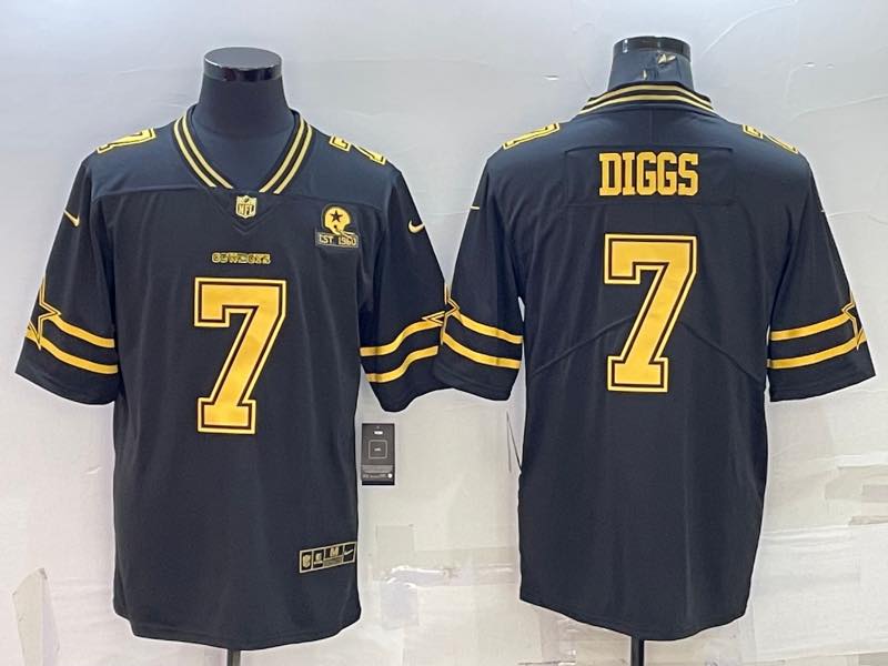 NFL Dallas Cowboys #7 Diggs Black Gold Jersey