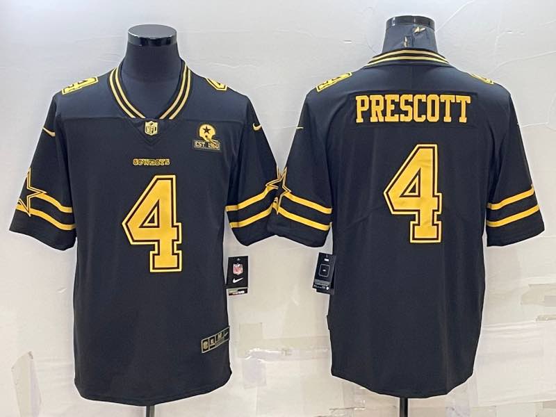 NFL Dallas Cowboys #4 Prescott Black Gold Jersey