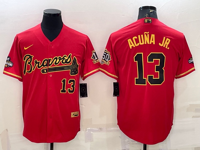 MLB Atlanta Braves #13 Acuna JR. Red Gold Jersey