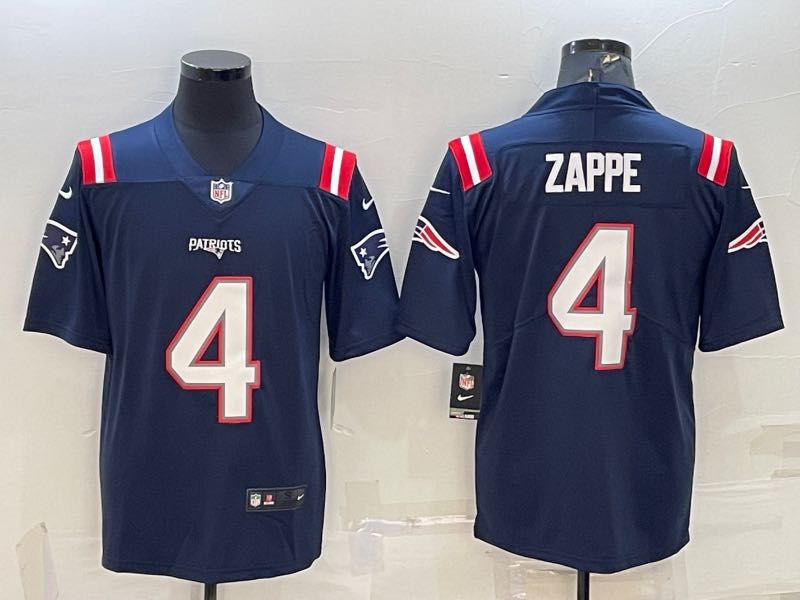 NFL New England Patriots #4 Zappe Blue Limited Jersey