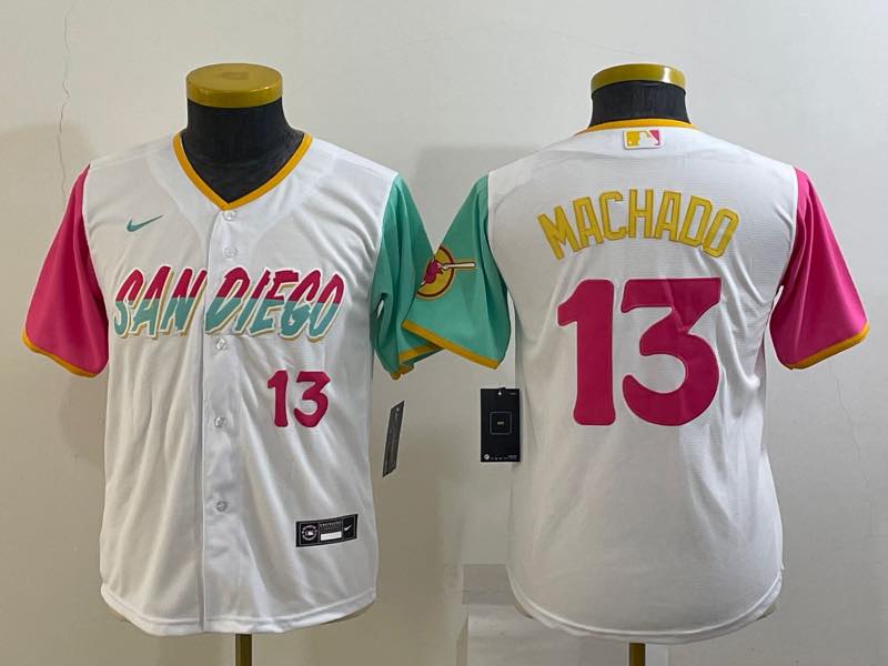 Kids MLB San Diego Padres #13 Machado White Jersey