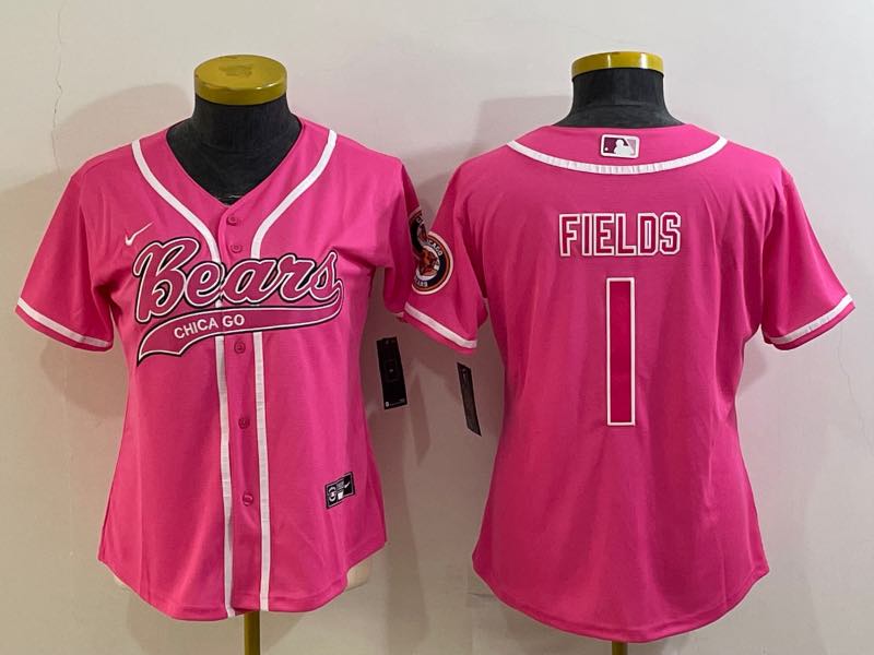 Womens NFL Chicago Bears #1 Fields Joint-designed Pink Jersey