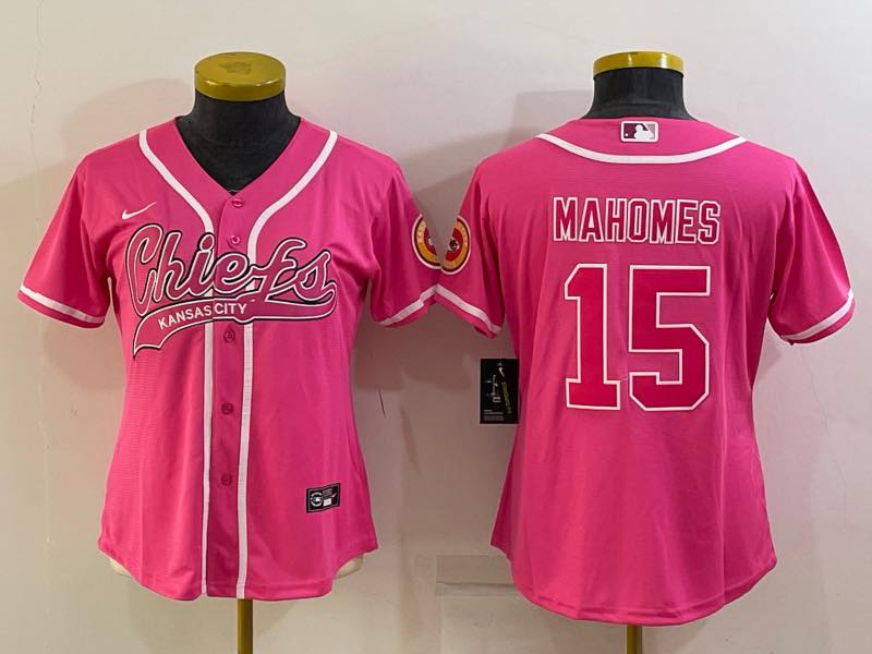 Womens NFL Kansas City Chiefs #15 Mahomes Pink Joint-design Jersey