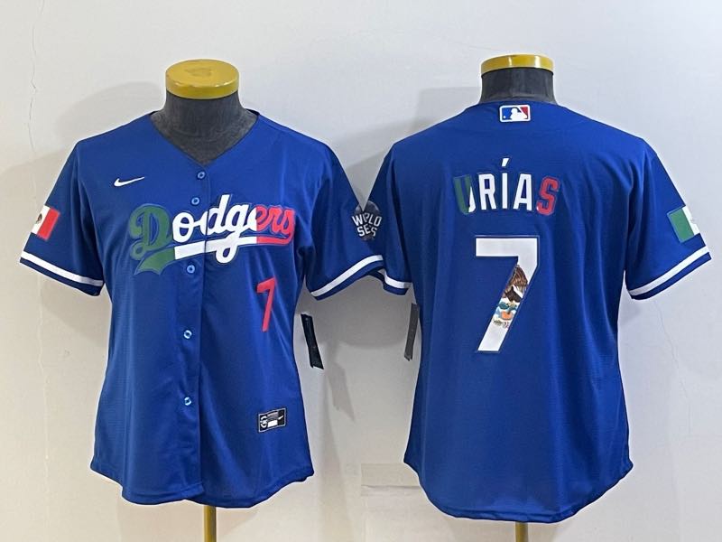 Womens MLB Los Angeles Dodgers #7 Urias Joint-designed Blue Jersey