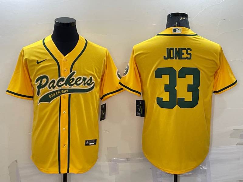 NFL Green Bay Packers #33 Jones Yellow Joint-design Jersey
