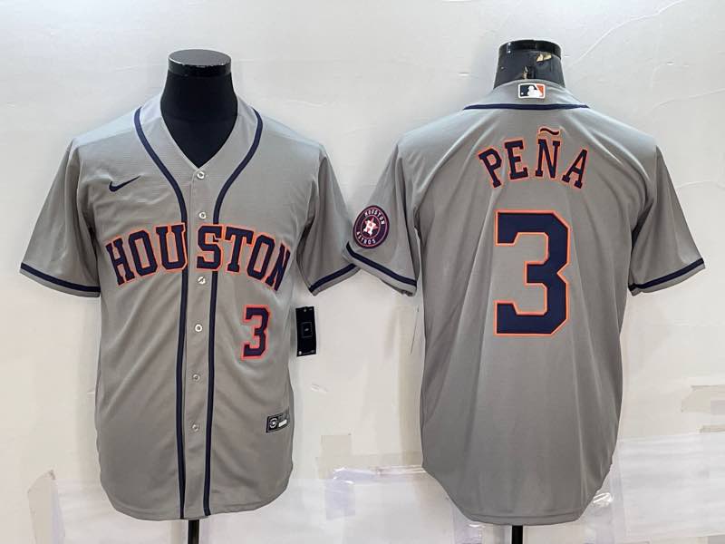 MLB Houston Astros #3 Pena Grey Game Jersey