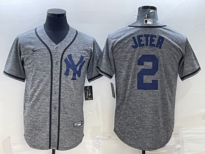 MLB New York Yankees #2 Jeter Grey Jersey