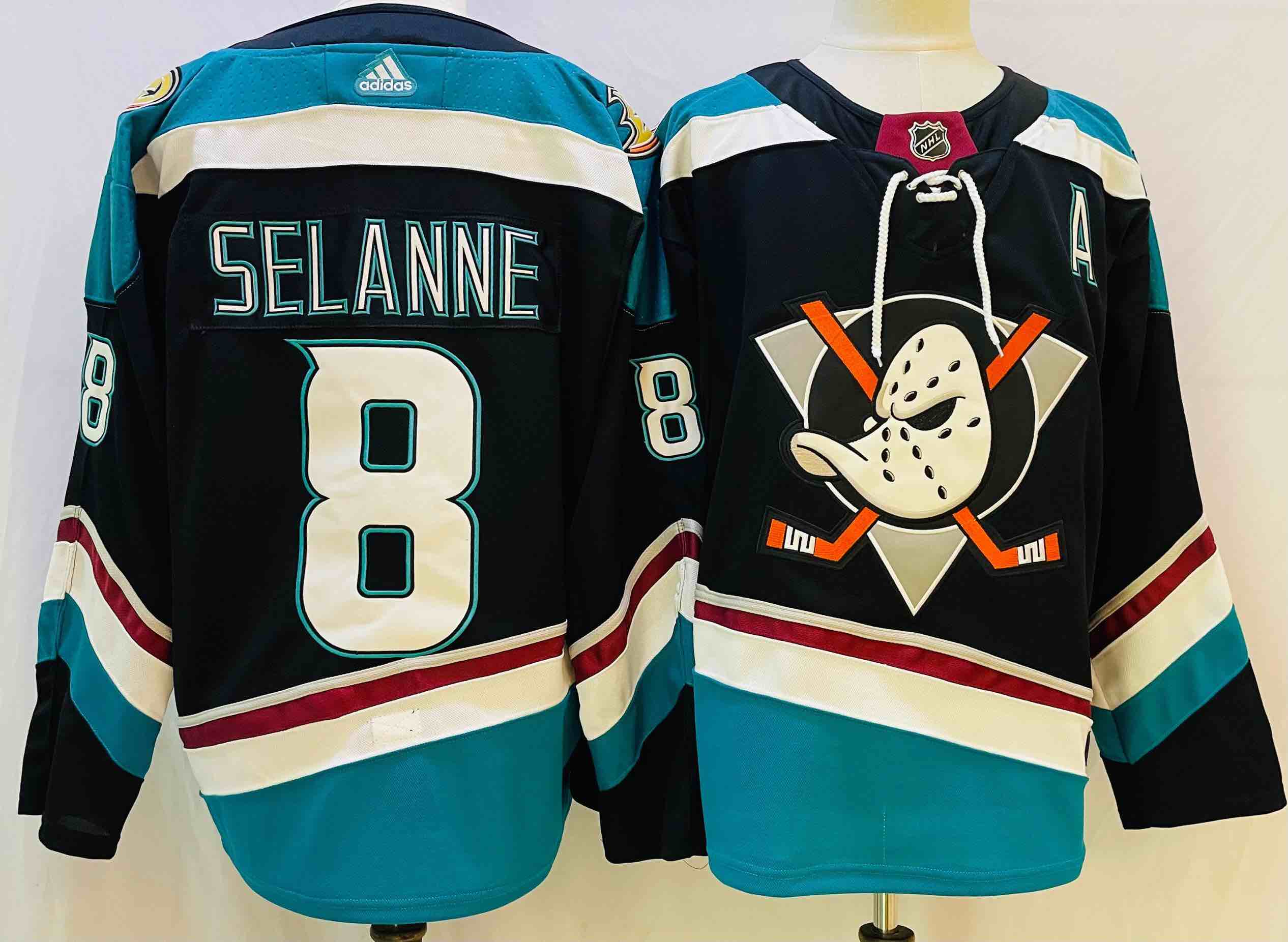 NHL Anaheim Ducks #8 Selanne Black Blue Jersey