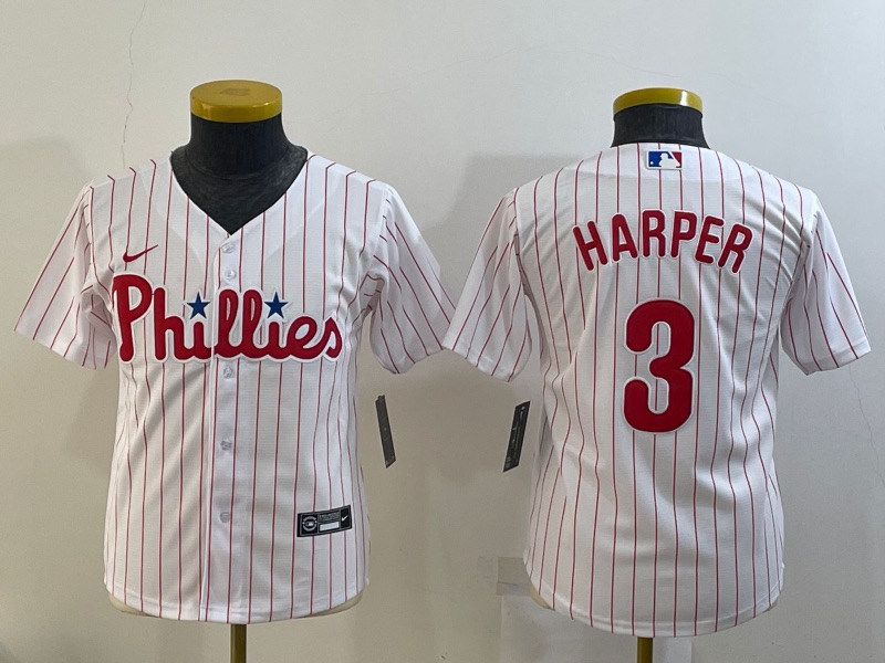 Kids MLB Philadelphia Phillies #3 Harper White Jersey