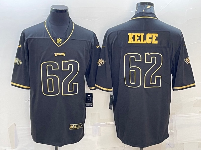 NFL Philadelphia Eagles #62 Kelce Black Gold Jersey