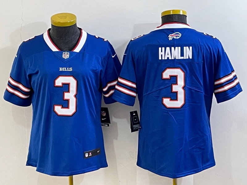 Womens NFL Buffalo Bills #3 Hamlin Blue Vapor Limited Jersey