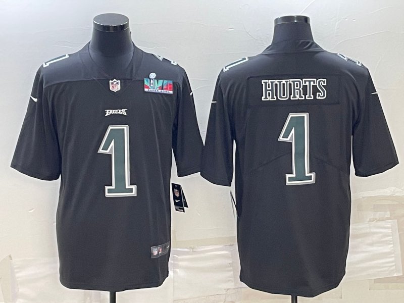 NFL Philadelphia Eagles #1 Hurts Black Superbowl Jersey