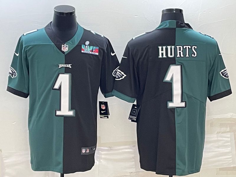 NFL Philadelphia Eagles #1 Hurts Black Green Superbowl Jersey