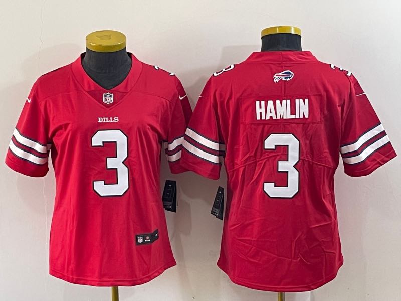 Womens NFL Buffalo Bills #3 Hamlin Red Vapor Limited Jersey