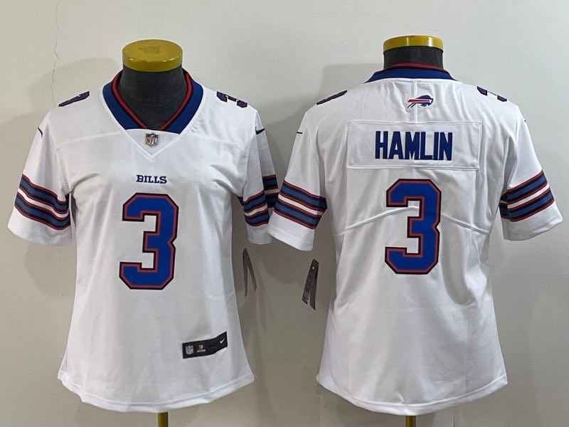 Womens NFL Buffalo Bills #3 Hamlin White Vapor Limited Jersey