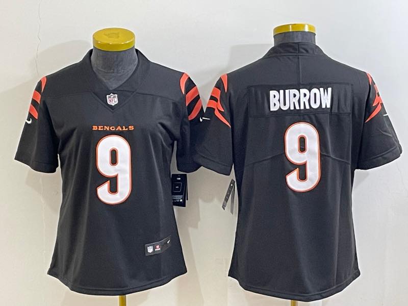 Womens NFL Cincinnati Bengals #9 Burrow Black Vapor Limited Jersey