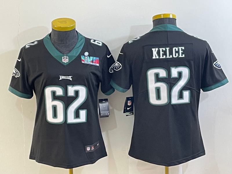 Kids NFL Philadelphia Eagles #62 Kelce Black Vapor Limited Superbowl Jersey