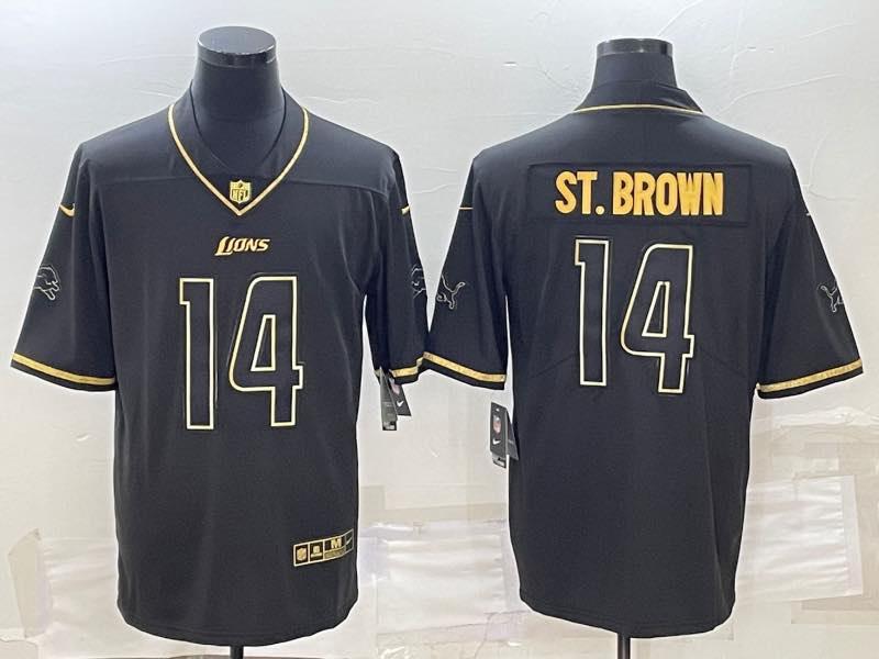 NFL Detriot Lions #14 St.Brown Black Gold Limited Jersey 