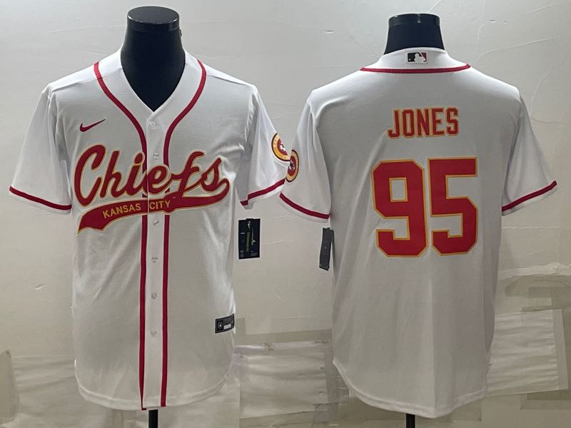 Nike NFL Kansas City Chiefs #95 Jones White Jointed-design Jersey 