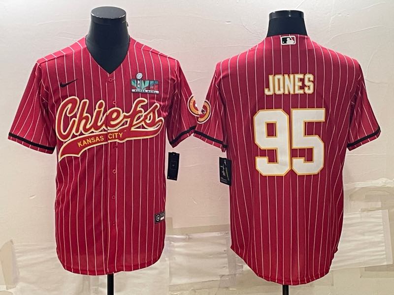 Nike NFL Kansas City Chiefs #95 Jones Red Superbowl Jointed-design Jersey 