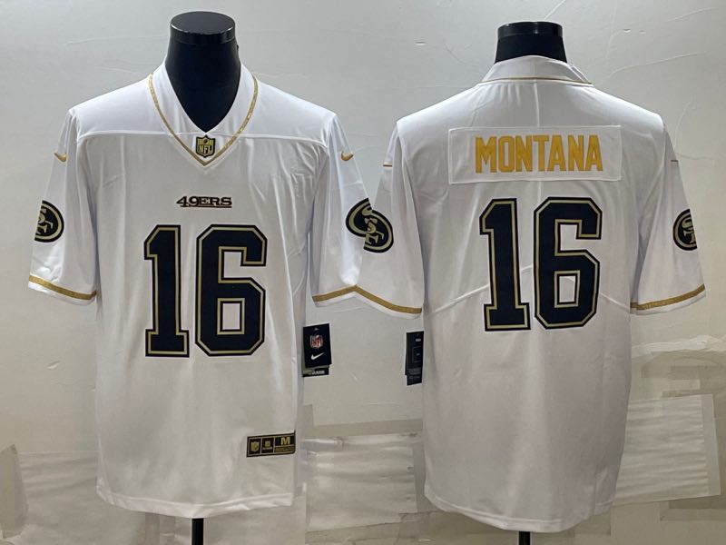 NFL San Francisco 49ers #16 Montana White Gold Jersey